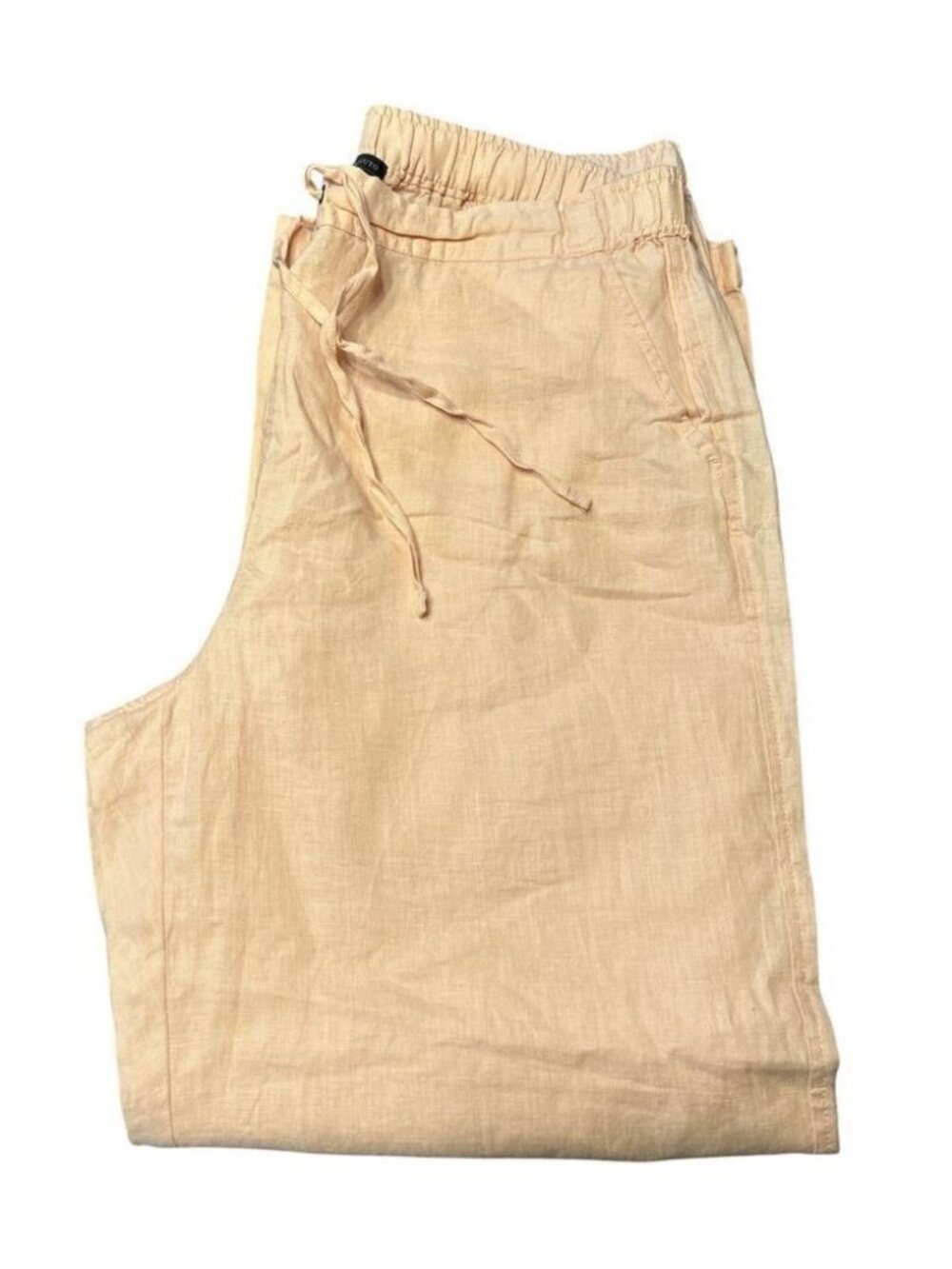 Women's Peach Linen Tie Front Wide Leg Pants Pockets